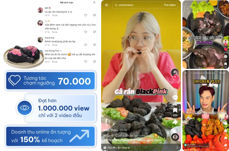 Mockup thực tế dự án GÀ CHICKEN PLUS PHỦ SÓNG TIKTOK VỚI CHIẾN DỊCH BOOKING KOC